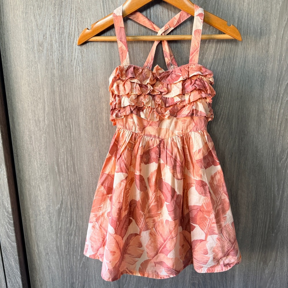 Janie and Jack‎ Tropical Palm Leaf Dress Girls 2T Pink Ruffle Earthy Boho